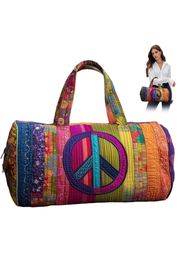 Large Quilted Duffle Bag for Women Floral Print Barrel Overnight Weekender Handbag Travel Holiday Top Handle Satchel M-A 16*8*8"