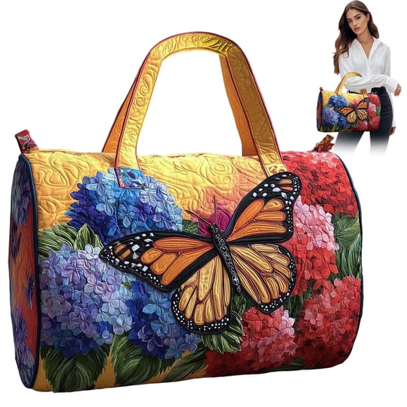 ApePal Large Quilted Duffle Bag for Women Floral Print Barrel Overnight Weekender Handbag Travel Holiday Top Handle Satchel O-A 16*8*8"