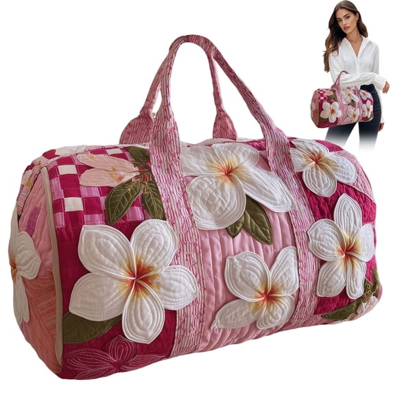 ApePal Large Quilted Duffle Bag for Women Floral Print Barrel Overnight Weekender Handbag Travel Holiday Top Handle Satchel S-B 18*9*9"