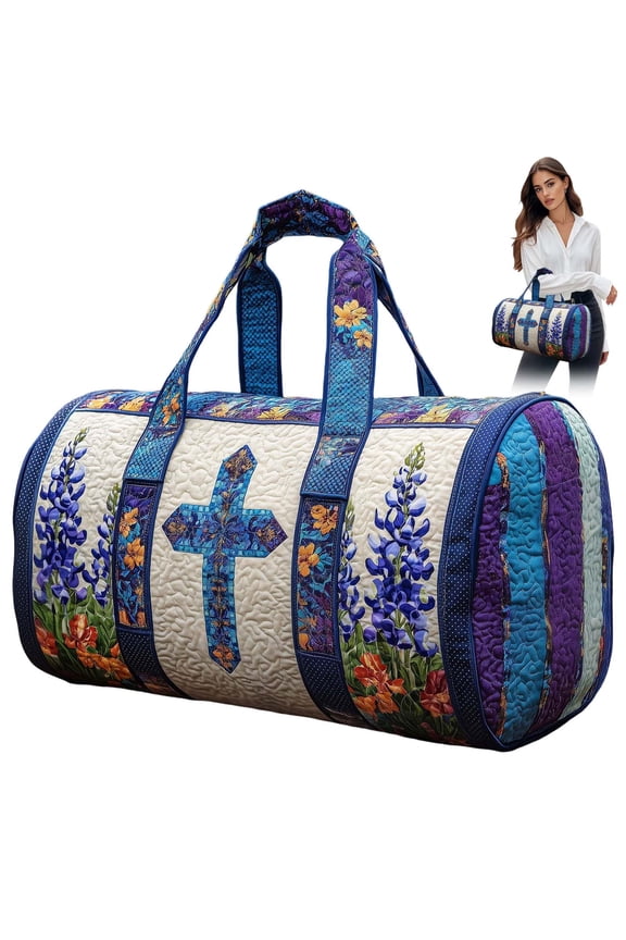 Large Quilted Duffle Bag for Women Floral Print Barrel Overnight Weekender Handbag Travel Holiday Top Handle Satchel T-B 18*9*9"