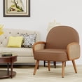 thumbnail image 1 of Apeaka Accent Chair ,Arm Chair with Rattan Armest and Solid Wooden Legs Upholstered Mid Century Modern Chair for Living Room Bedroom Faux Leather Reading Chairs Rattan Chair Side Chair, 1 of 7