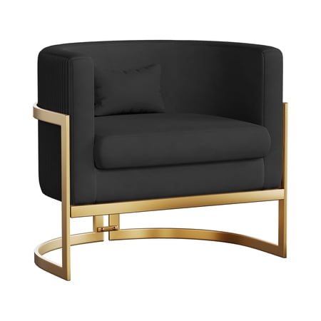Apeaka Contemporary Velvet Solid Print Durable Armchair with Cushion, Black