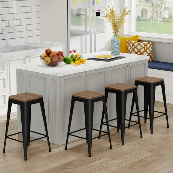 Apeaka Metal Black Bar Stools Set of 4,Stackable Backless Bar Stools for kitchen dining room