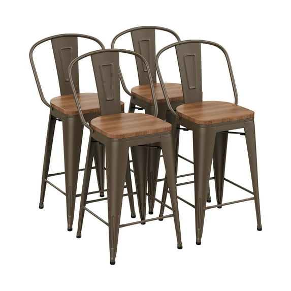 Apeaka Swivel Metal Bar Stools with Backs Counter Stools Set of 4 Counter Height Stools High Back Bar Stool 30 Inch Bar Stools Farmhouse Matte Rusty