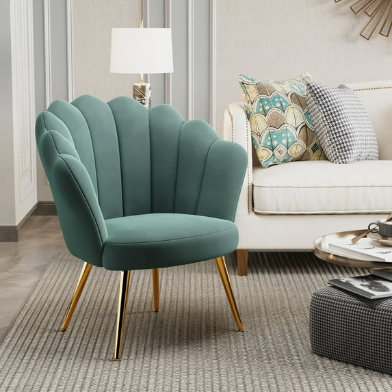 Apeaka Velvet Accent Chair Living Room Chairs Modern Armchair Upholstered Chair with Wing Side and Metal Legs for Home Kitchen Office Bistro Cafe