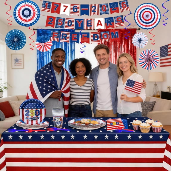 Partiotic Table Apec's 138Pcs 250th Anniversary Party Decoration, USA 4th Sets Includes ...