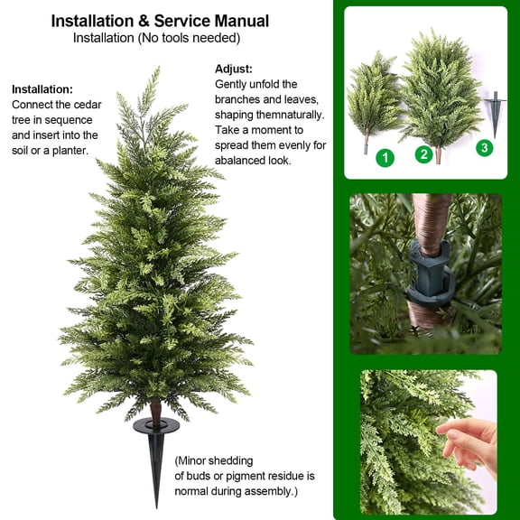 Apec's 3FT Artificial Cedar Topiary Trees Set of Dual-Tone Faux Christmas Tree with Ground Spike, UV Resistant Realistic Fake Evergreen Shrubs for Indoor Outdoor Garden, Porch, Office Decor V12