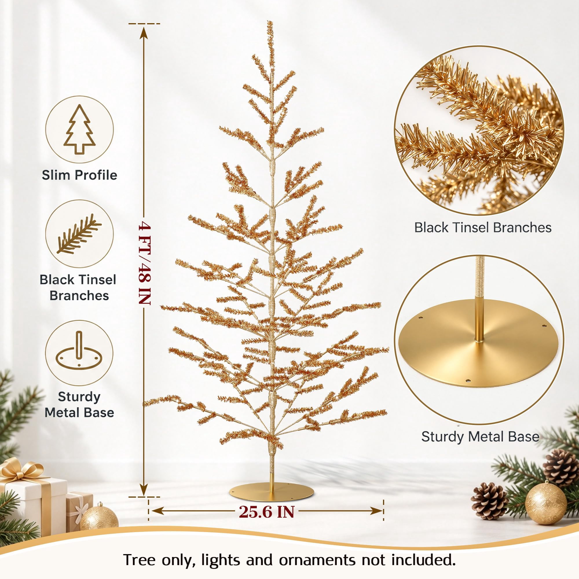 Apec's 4ft Champagne Christmas Tree, Retro Aluminum Christmas Tree ...