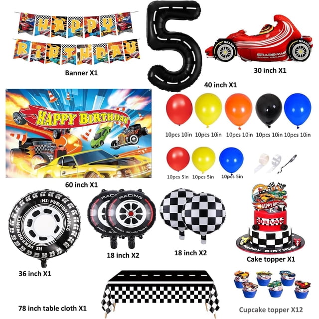 Number Three Racing Theme Apec's 5th Birthday Party Decorations Set Hot Race Cars Wheels ...