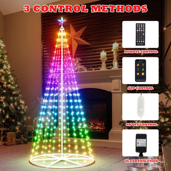 Apec's 7.5FT Smart Christmas Cone Tree,LED Outdoor Christmas Tree with Music Sync, Remote & APP Control, Million Colors DIY Artificial Cone Trees Christmas Decor for Indoor Outdoor V12