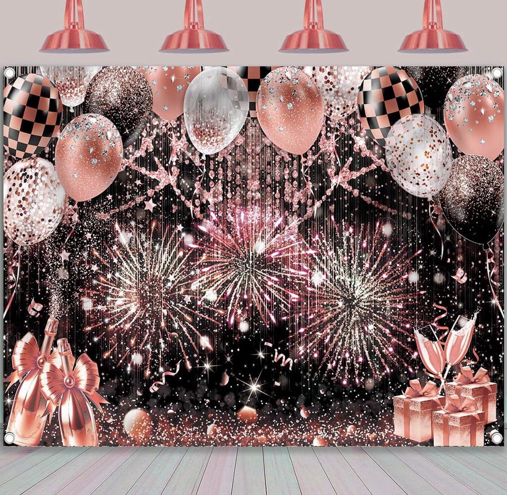 Apec's Black Pink Glitter Backdrop 8x6ft Black and Pink Ballon ...