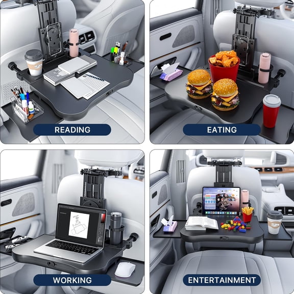 Apec's Car Back Seat Tray Table, Stable Foldable Food Trays Desk for Rear Passenger Road Trip Eating & Work, Multifunctional Adjustable Travel Tray with Phone Drink Holder for Laptop iPad V12