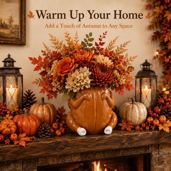 Apec's Ceramic Toast Turkey Thanksgiving Vase Planter Flower Pot Fall Flower Vase V12
