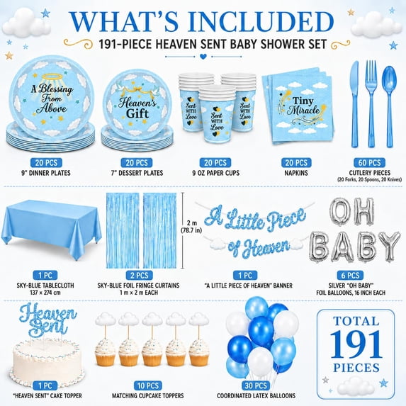 Apec's Heaven Sent Baby Shower Decorations Set - 191 Neutral Gender ...