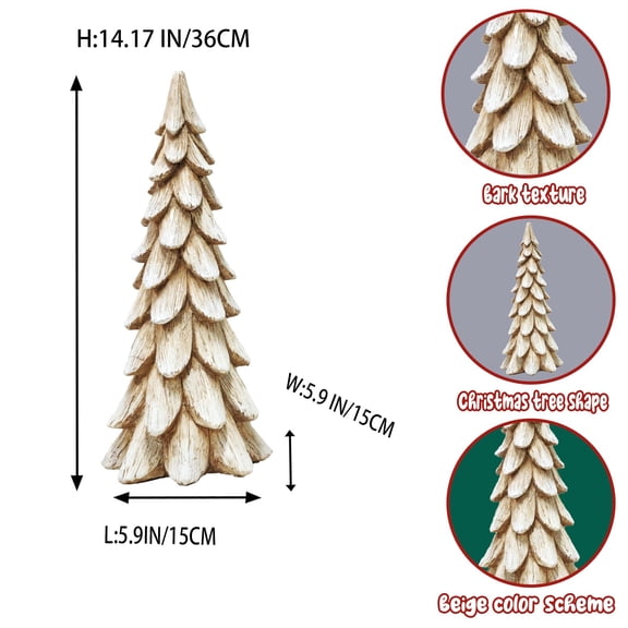 Apec's Large Distressed Faux Wood Resin Christmas Tree Sculpture, White Wash Pine Tree Tabletop Decor, Rustic Farmhouse Winter Holiday Mantel Ornament V12