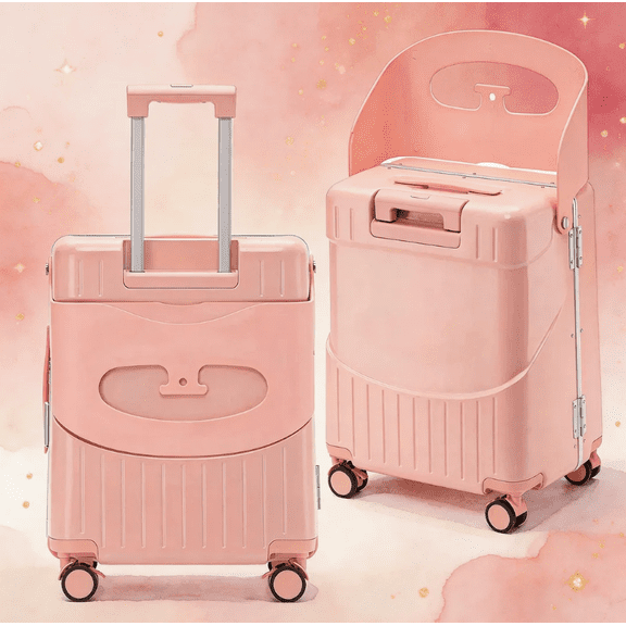 Apelila 20 Inch Carry On TSA Lock Luggage for Kids& Adult, Carry-On Suitacase with Lockable Spinner Wheels, Foldable Seat and Free Luggage Cover for Travel Suitcase (Pink)