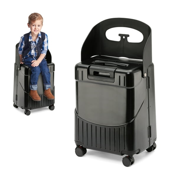 Apelila 22'' Hardside Ride-On Suitcase with Seat for Kids & Adults Travel Luggage with 360 Spinner Wheels, Lockable TSA Lock & Seat Belts, Foldable Stool for Airport Waiting