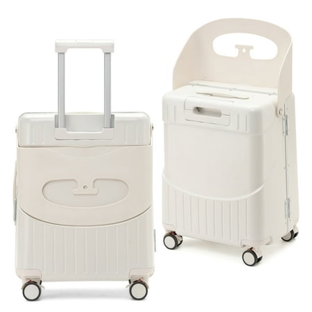 Apelila 22'' Hardside Ride-On Suitcase with Seat for Kids & Adults – Travel Luggage with 360° Spinner Wheels, Lockable TSA Lock & Seat Belts, Foldable Stool for Airport Waiting