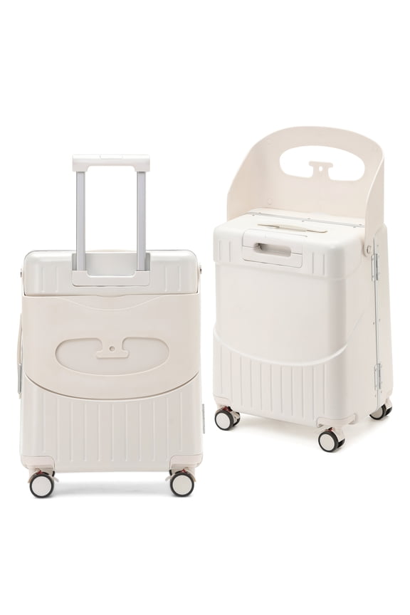 22'' Hardside Ride-On Suitcase with Seat for Kids & Adults Travel Luggage with 360 Spinner Wheels, Lockable TSA Lock & Seat Belts, Foldable Stool for Airport Waiting