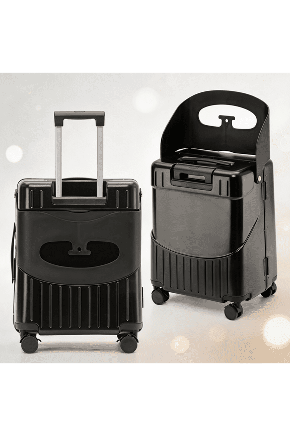 22 Inch Hardside Checked Luggage with Child Seat, 40L Spinner Suitcase with TSA Lock, Aircraft-Grade ABS+PC Shell & Commercial Wheels, Suitable for Family Travel (Black)