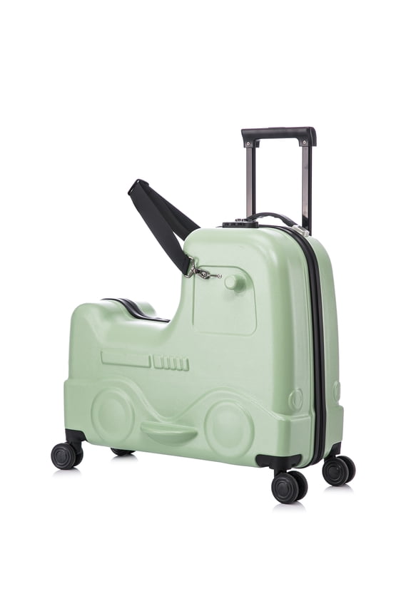 22 inch Ride on Suitcase for Kids Travel Trolley Luggage with Spinner Wheels for Child with Combination Lock/Safety Belt/Telescoping Handle (Green)