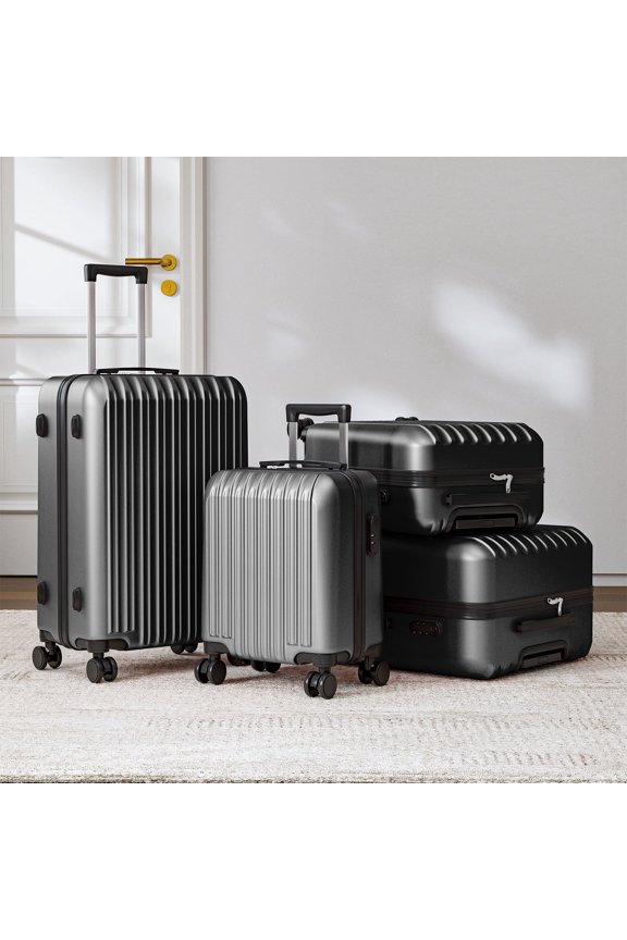 4-Piece Luggage Set (16/20/24/28 Inch) - Lightweight ABS Hard Shell Suitcase with 360 Spinner Wheels & Combination Lock (Black)