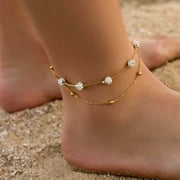 Apepal Gifts for Women Girl Mother Ankle Bracelets for Women Fashion Diamond Ball Crystal Double Anklet Double Beach Foot Jewelry