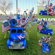 Apepal Home Decor Patriotic Red Bicycle Centerpiece Independence Day Blue Truck Farmhouses Truck Ornament Flowers Pot Decoration Patriotic Centerpiece