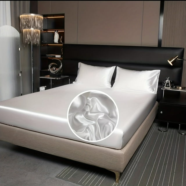 Apepal Home Decor Satin Solid Color Fitted Sheet Silk Feel Cool