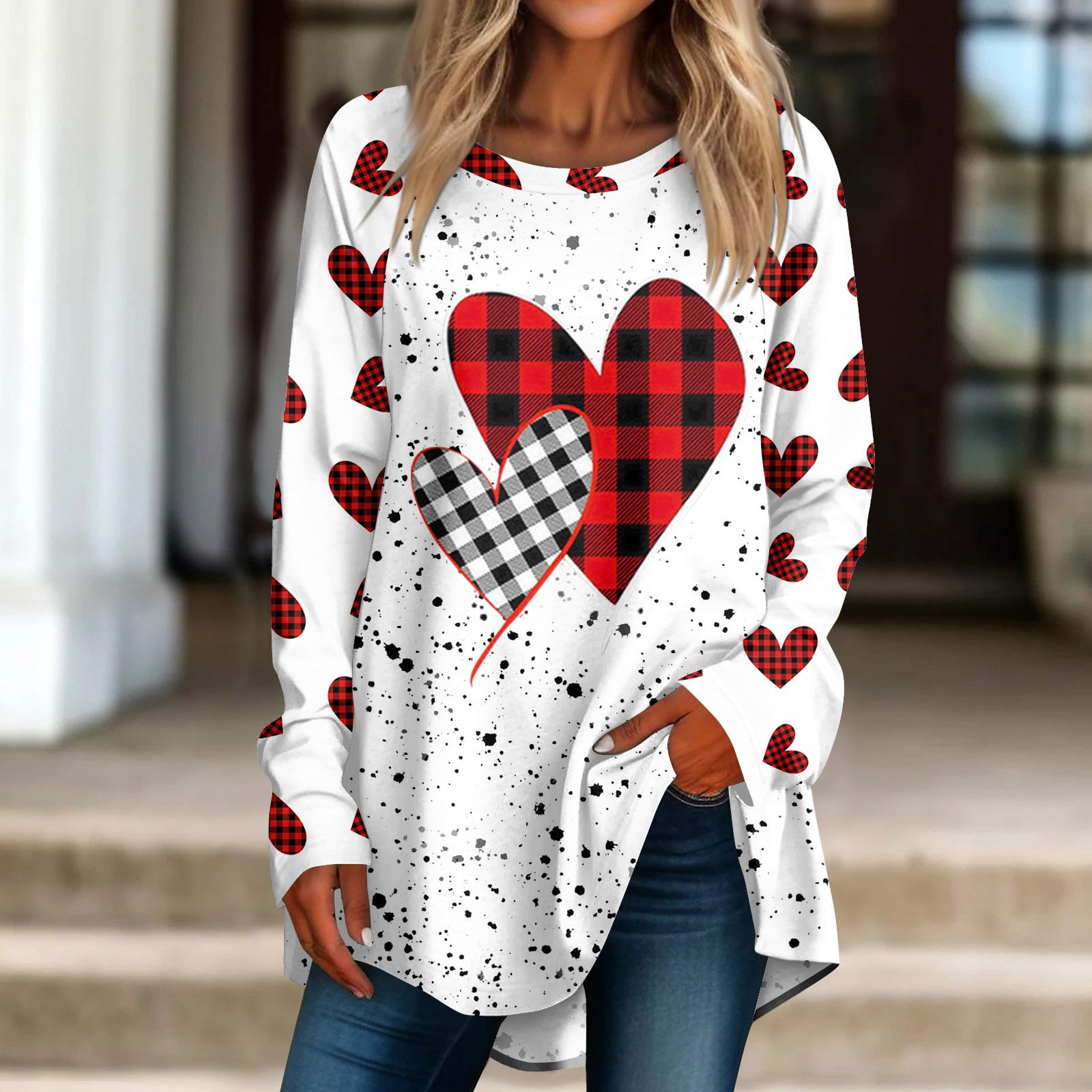 Apepal Valentine's Day Tops for Women Valentines Sweatshirts Women's Casual Plus Size Long