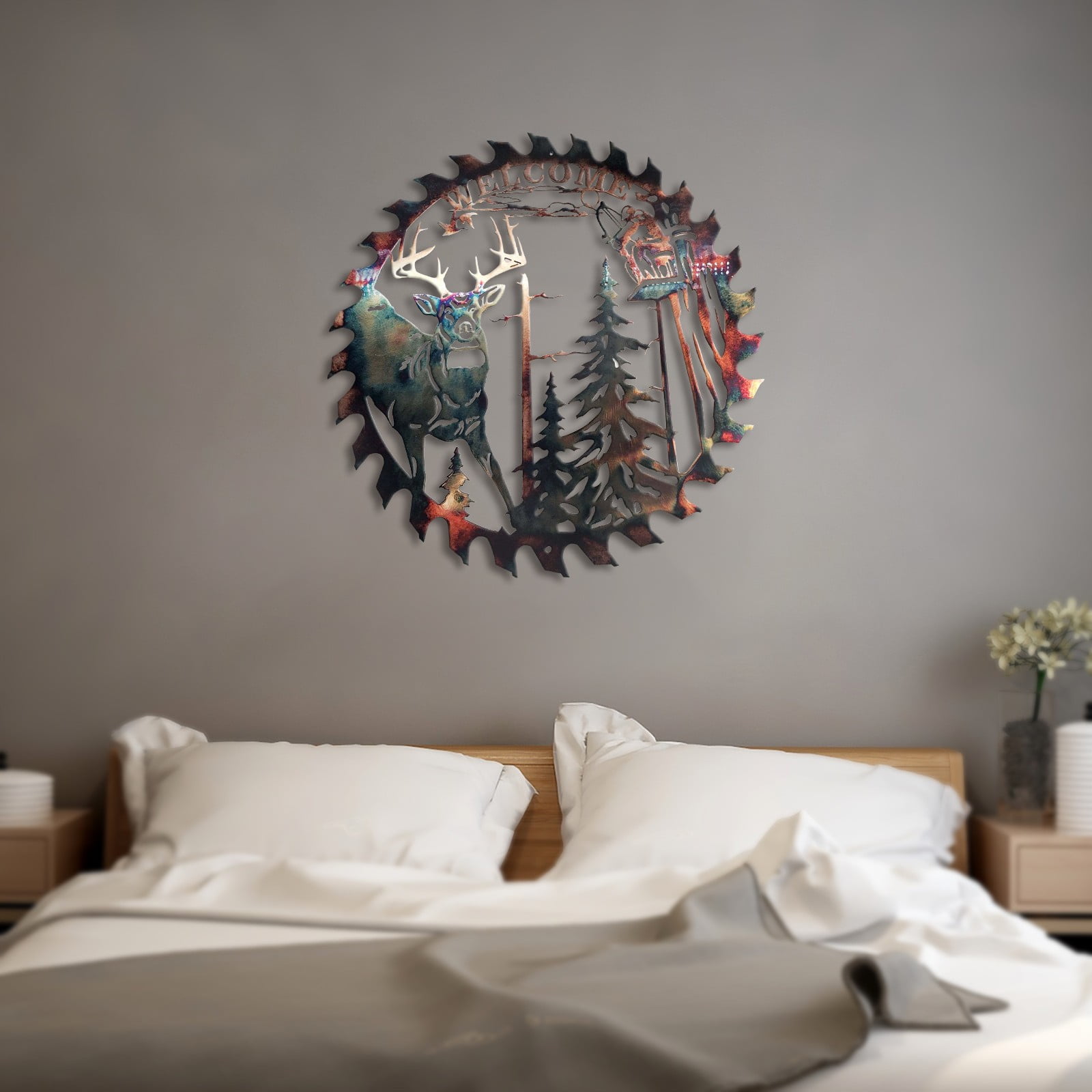 Apepal Wall Deer Metal Wall Art Forest Tree Sculpture Wall Art Decor