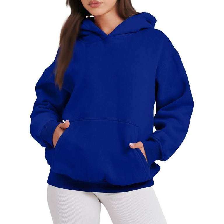 Apepal Womens Oversized Sweatshirts Fleece Hoodies Long Sleeve With Pockets  Fall Winter Solid Pullover Royal Blue S