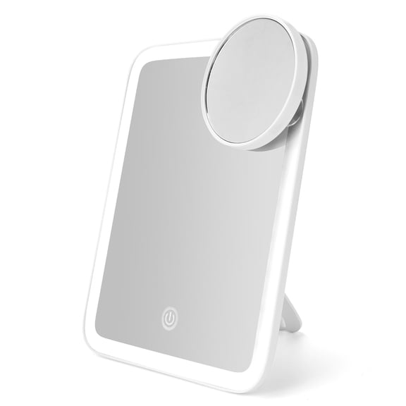 Apercolorier Portable LED Makeup Mirror with Three Light Modes, 1x Large Mirror & Detachable 10x Magnifying Travel Mirror -Touch Control -Dual Power.
