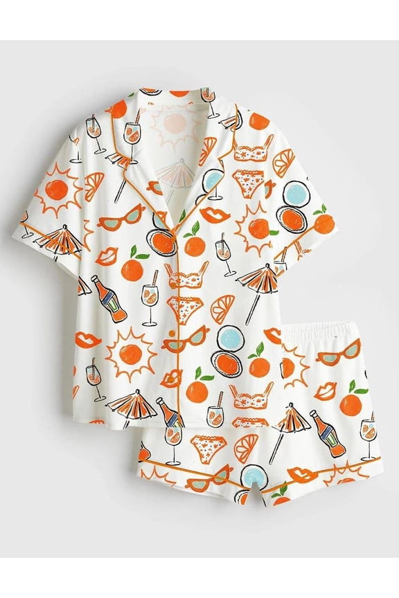 Aperol Bachelorette Party Satin Pajama Set for Women, Tropical Beach Bridal Party PJs, Summer Bride Sleepwear, Bachelorette Gift for Her