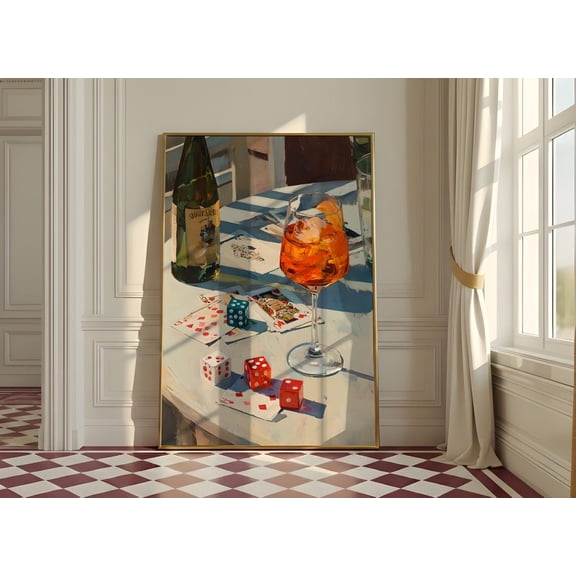 Aperol Spritz And Dice Print, Unframed Paper Poster 8x10in
