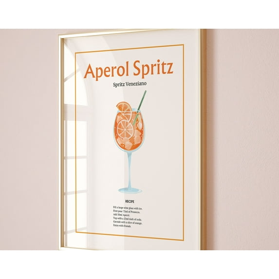 Aperol Spritz Art Print, Bar Cart wall Decor, Cocktail Poster, Party Signature Drink print, Trendy Wall art, Cocktail print, 12x18 UNFRAMED