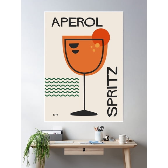 Aperol Spritz Cocktail Mid Century Minimalist Poster Poster Wall Art, Modern Wall Decor For Living Room Bedroom, 16x24 UNFRAMED
