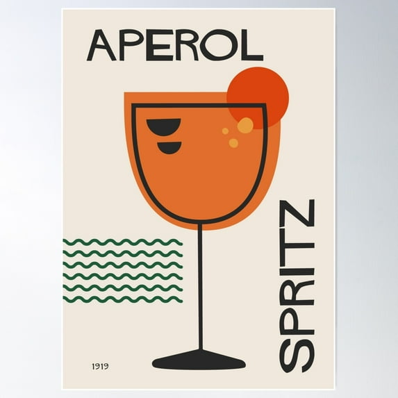 Aperol Spritz Cocktail Mid Century Minimalist Poster Poster Wall Art, Modern Wall Decor For Living Room Bedroom, 8x12 UNFRAMED