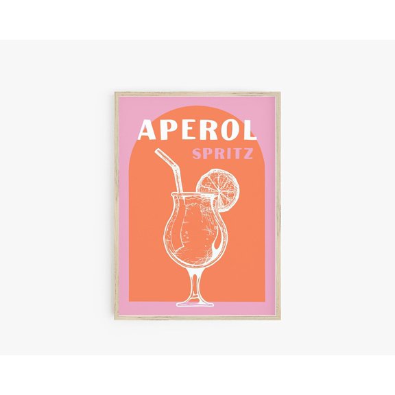 Aperol Spritz Cocktail Pink Orange Retro Poster Preppy Bar Cart Wall Art, Unframed Paper Poster 8x10in