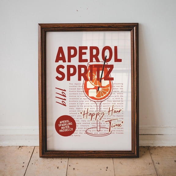 Aperol Spritz Cocktail Poster, Bar Cart Decor, Cocktail Poster, Kitchen Home Decor, Party Wall Poster, Trendy Home Decor, Unframed Poster Size 8x12