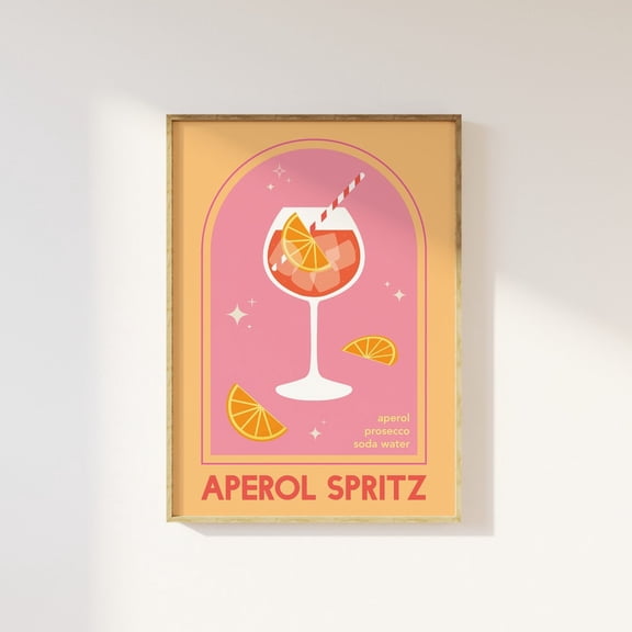 Aperol Spritz Cocktail Poster Cute Pink Orange Bar Art Kitchen Wall Poster, Unframed Size 8x12