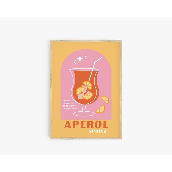 Aperol Spritz Cocktail Poster Preppy Room Decor Maximalist Bar Cart Wall Art Retro Beverage Sign Unframed Paper Print