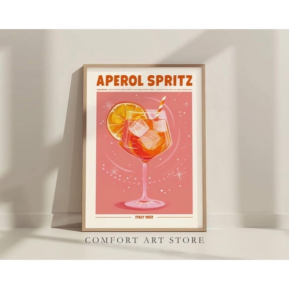 Aperol Spritz Cocktail Print. Classic Alcohol Cocktail. Retro Cocktail Exhibition Poster. Home Bar Cart Decor. Aperol Cocktail Printable, Unframed Canvas Size 8x12