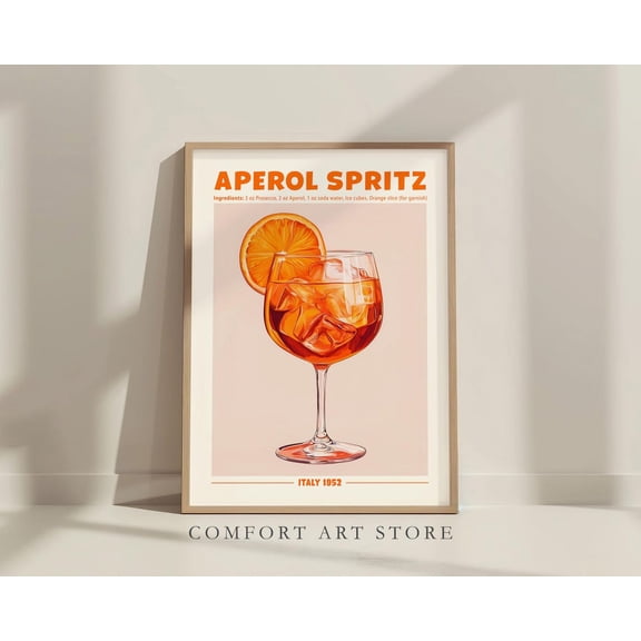 Aperol Spritz Cocktail Print Cocktail Poster Alcohol Cocktail Aperol Spritz Wall Art Home Bar Cart Decor Retro Drink Sign Aperol Recipe Art, Unframed Canvas Size 8x12
