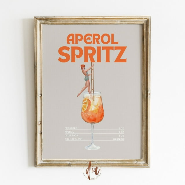 Aperol Spritz Cocktail Print, Retro Bar Cart Art Print, Cocktail Collage Poster, Vintage Bar Cart Decor, Wall Art, Modern Wall Decor, 24x36 UNFRAMED