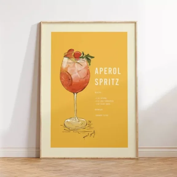 Aperol Spritz Cocktail Print Retro Cocktail Illustration Drink Recipe Poster Home Decor Vintage Art Print Cute Birthday Gift Wall Art