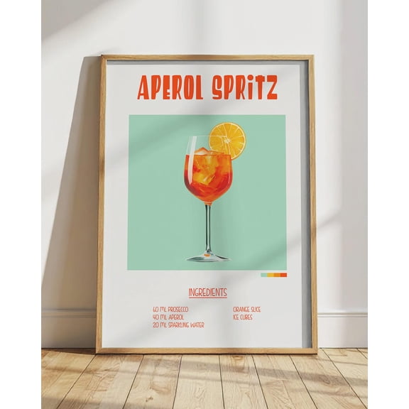 Aperol Spritz Cocktail Print, Unframed Paper Poster 8x10in