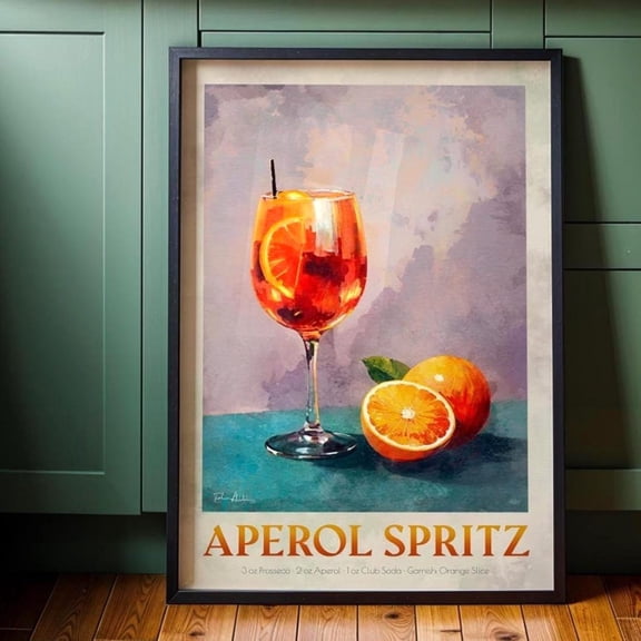 Aperol Spritz Cocktail Recipe Poster, Unframed Paper Poster 8x10in
