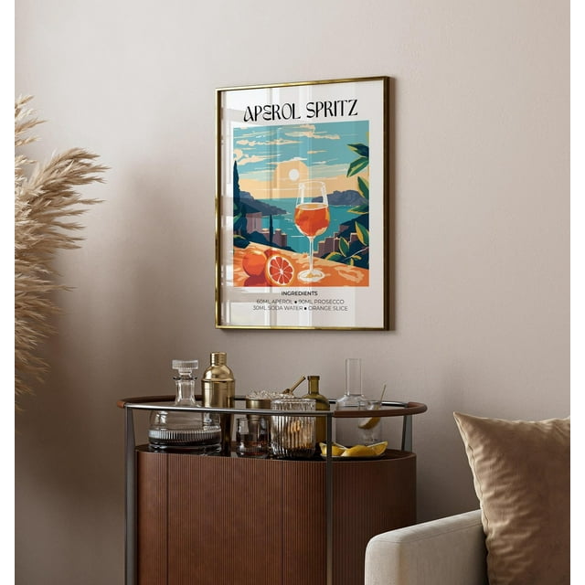 Aperol Spritz Cocktail Wall Art Retro Bar Cart Decor Amalfi Coast Print Drink Recipe Poster Orange Sunset Nostalgic Food Gift Wall Art, Modern Wall Decor, 8x12 UNFRAMED