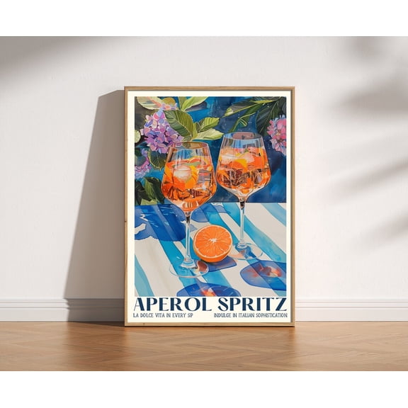 Aperol Spritz Print, Retro Italian Cocktail Poster, Unframed Paper Poster 8x10in
